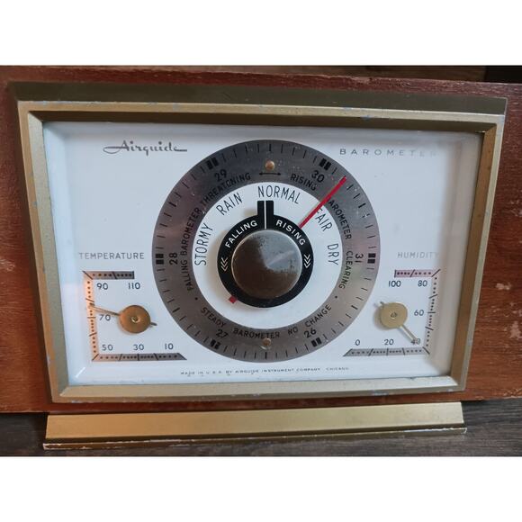 Vtg Airguide Barometer Thermometer Humidity Wood Brass - Picture 2 of 7